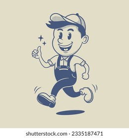 Vintage retro mascot Worker Guy Character