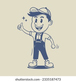 Vintage Retro Mascot Worker Guy-Charakter