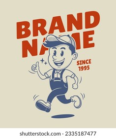 Vintage retro mascot Worker Guy Character