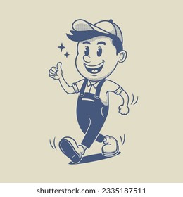 Vintage retro mascot Worker Guy Character