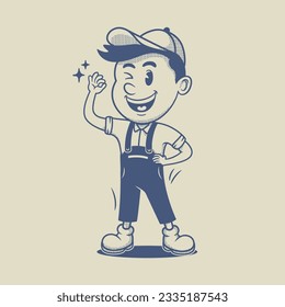 Personaje del trabajador de la mascota retro vintage