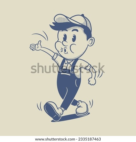 Vintage retro mascot Worker Guy Character