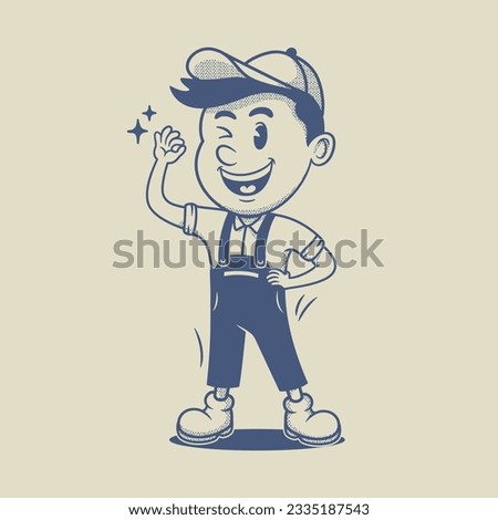 Vintage retro mascot Worker Guy Character