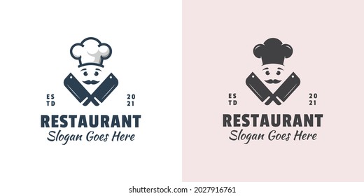 vintage retro master chef with butcher shop icon for cooking meat restaurant logo template