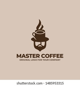 Vintage retro master coffee logo design can be used as symbols, brand identity, company logo, icons, or others. Color and text can be changed.