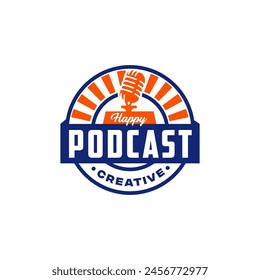 Micrófono retro del micrófono de Antiguas para el diseño del logotipo de la compañía del podcast