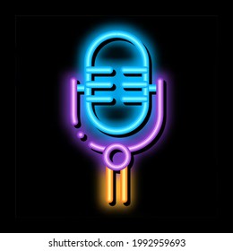 Dispositivo de micrófono retro vintage para cantar el vector de señal de luz de neón. Icono brillante ilustración de símbolo transparente