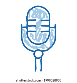 Vintage Retro Microphone Device For Singing sketch icon vector. Hand drawn blue doodle line art isolated symbol illustration