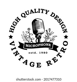 Vintage retro microphone logo design emblem vector illustration for podcast radio broadcast singer entertainment