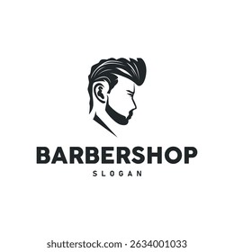 vintage retro modern barbershop logo design, barber shop concept, with cool hair style and silhouette icon of shaving equipment illustration template for product brand, business, and shop
