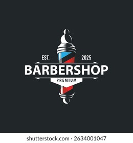 vintage retro modern barbershop logo design, barber shop concept, with cool hair style and silhouette icon of shaving equipment illustration template for product brand, business, and shop