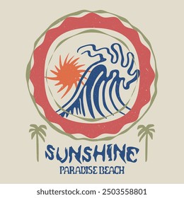 Vintage retro modern graphic for Summer prints Sunshine tropical beach artwork , Sunshine ocean print for modern print design , hand drawn Wave , Men's Women's kids boys girls t shirt design