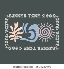 Vintage retro modern graphic for Summer prints Sunshine tropical beach artwork , Sunshine ocean print for modern print design , hand drawn Wave , Men's Women's kids boys girls t shirt design