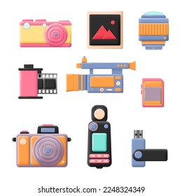 Vintage retro and modern photo camera icon set