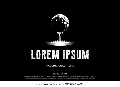 Vintage Retro Moon with Tee Golf for Sport Club Competition Logo Design Vector