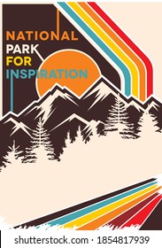 Vintage Retro Mountain National Park Vector Illustration