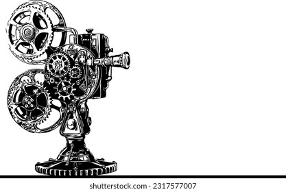 Vintage retro movie camera silhouette vector illustration, Old film camera silhouette vector graphic, Retro cinema camera shadow vector