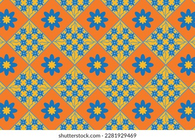 vintage o retro
patrón multicoloreado sin costuras. disposición de rejilla, flores geométricas estilizadas.diseño de superficie para tela, papel, papel, carteles y textiles 
