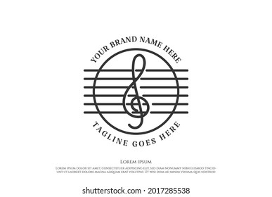 Vintage Retro Music Notes and Guitar String Logo Design Vector