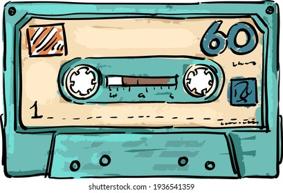 Vintage retro music tape cassette 1980s style disco