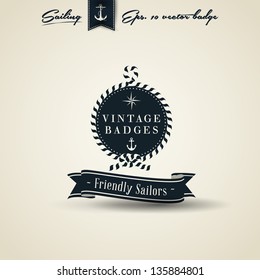 Vintage Retro Nautical Badge with Rope | Editable EPS 10 vector