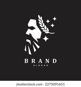 vintage retro negative space Zeus face with wheat and star logo design