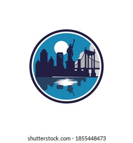 vintage retro new york city night sky view vector icon