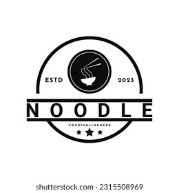 Vintage retro noodle logo design. Noodle and bowl symbol