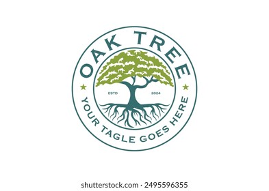 Antiguas Retro Oak Tree Label Stamp Logo Diseño de Vector