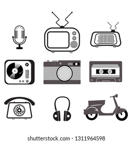 Vintage retro objects and elements. Vector İllustration. EPS 10. Black and White Color