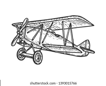 Vintage retro old aircraft sketch engraving vector illustration. Scratch board style imitation. Black and white hand drawn image.