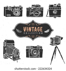 Vintage retro old camera collection. Hand drawn vector illustrations. Vol.1