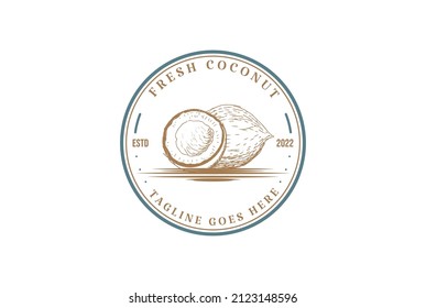 Vintage Retro Old Coconut Badge Emblem Label for Coconut Milk Product Logo Design Vector