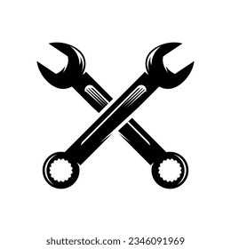 Vintage Retro Old Cross Crossed Wrench Vector Icon Logo