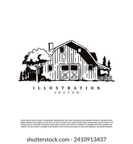 Vintage retro old farmhouse building logo design, Barn logo vector illustration