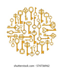 Vintage retro old fashioned keys doodle vector set