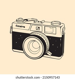 Vintage retro old film camera sketch vector illustration