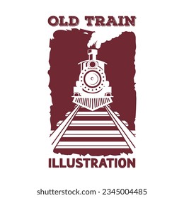 Vintage Retro Old Locomotive Train on Railway Illustration Vector