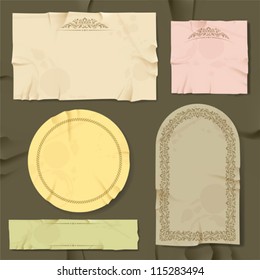 Vintage and retro old paper different objects.