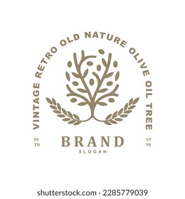 Vintage retro old tree with wheat logo design for your brand or business