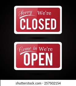 Vintage, retro open - close signs. Vector art.