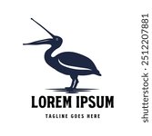 Vintage Retro Open Mouth Pelican Bird Silhouette Icon Illustration Design Vector