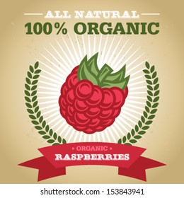 Vintage retro organic fruit design poster with raspberry icon