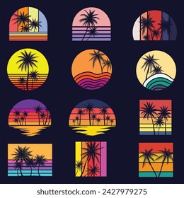 Vintage retro palm tree silhouette set collection for your company or brand