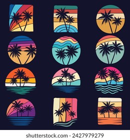 Vintage retro palm tree silhouette set collection for your company or brand