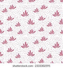Vintage, retro palmette seamless vector pattern pink flower on pink dotted background