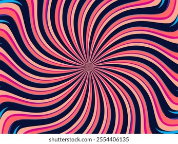 Vintage retro pattern background. Colorful grunge wave wallpaper. Vector illustration. Rotate party background pattern.