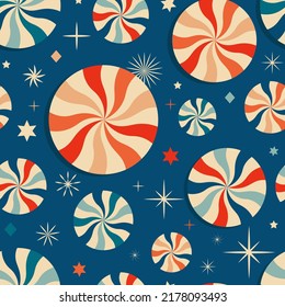Patrón retro vintage con dulces navideños. Fondo de Navidad 