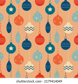 Vintage retro pattern with Christmas tree toys . Christmas background 