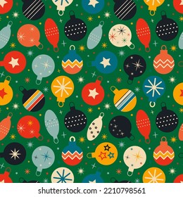 Vintage retro pattern with Christmas tree toys . Christmas background 